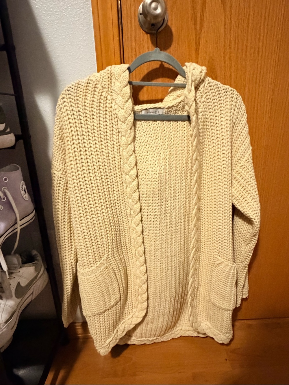 Miracle Cream Cable Knit Hooded Cardigan